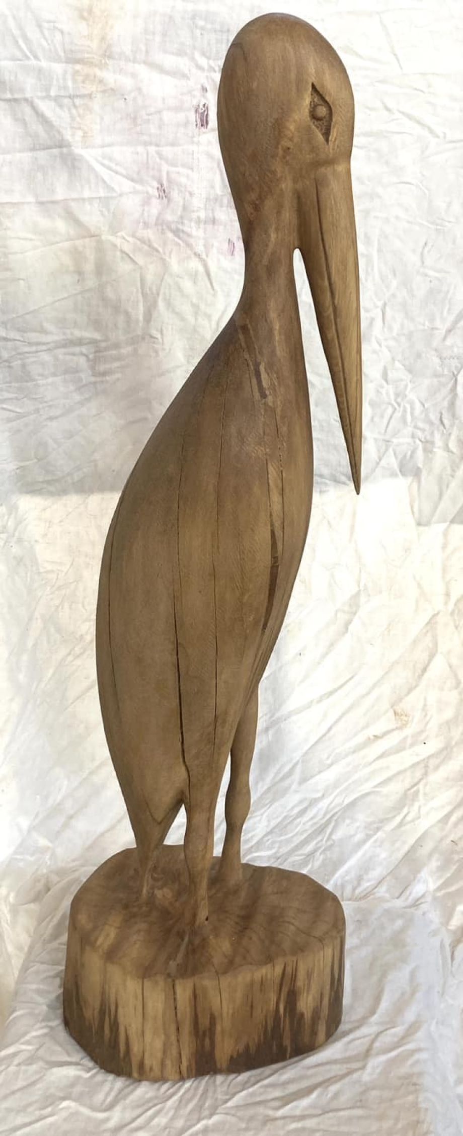 Cigogne, sculpture en bois de hêtre par Olivier Delobel